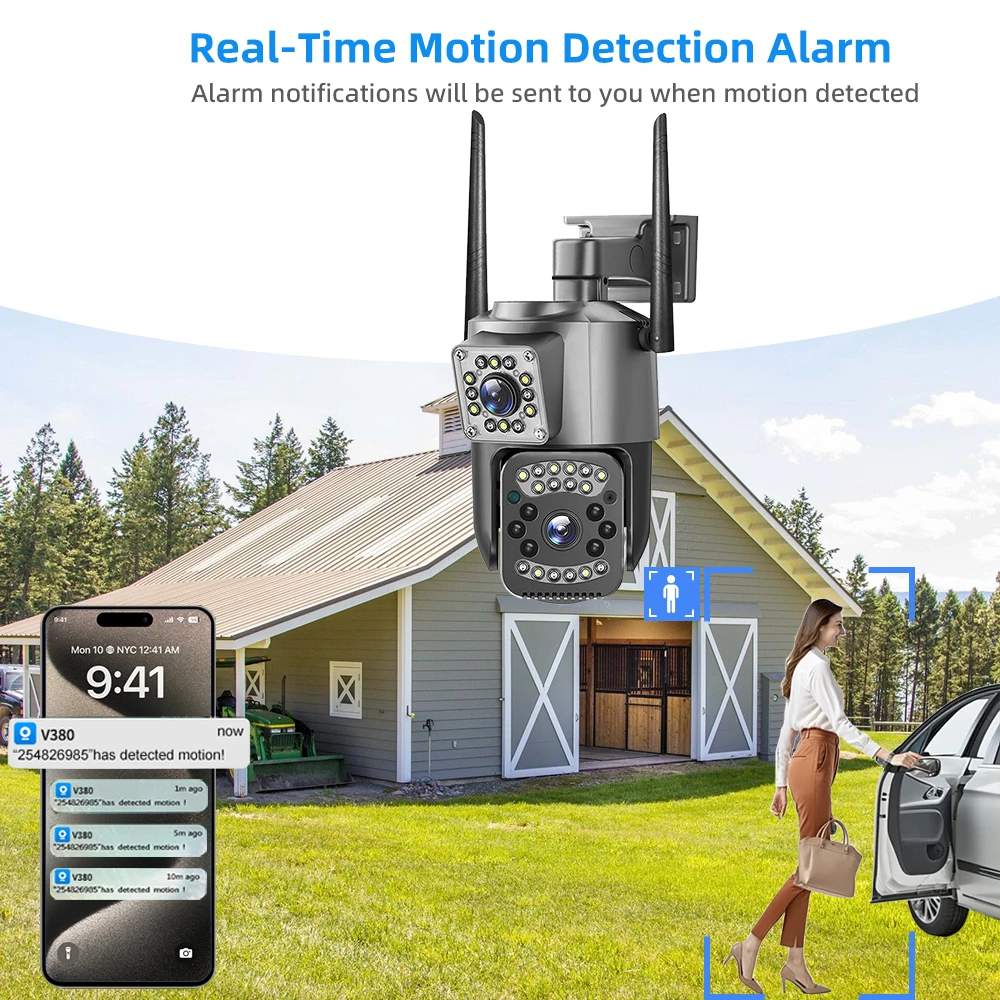 Outdoor Wireless Camera Dual Lens 12MP Human Detection Night Vision IP Security Protection CCTV Camera  V380 PRO