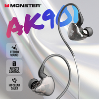 Monster Airfree AK901 3.5mm Wired Gaming Headphones Type C In-Ear Sports Earphone Deep Bass Stereo HiFi Music Earbuds With Mic