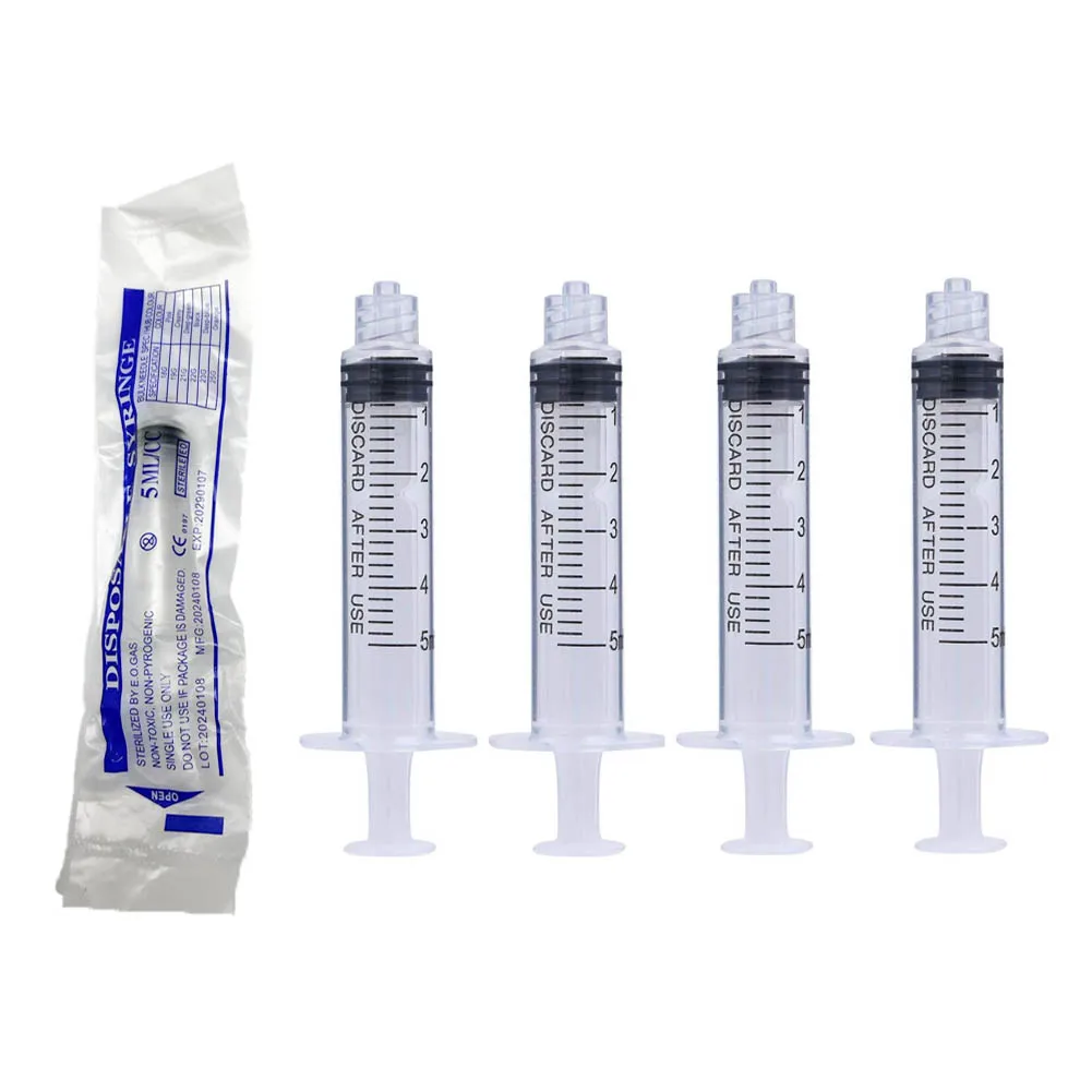 Siringa in plastica monouso sterile Luer Lock da 5 ml, siringa in plastica confezionata singolarmente per uso in laboratorio, 100 pezzi