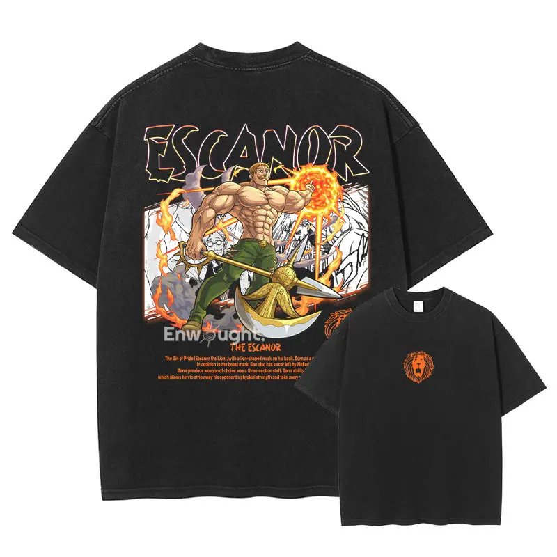 Camiseta con estampado gráfico de Anime japonés The Seven Deadly Sins para hombre y mujer, camisetas de gran tamaño de algodón lavada Retro, camisetas holgadas informales de gran tamaño
