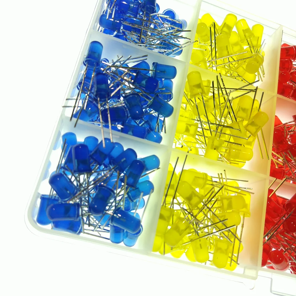 500 PCS (5 Colors x 100PCS) 5mm LED Light Emitting Diode Assorted Color Blue/Yellow/Red/Green/White Kit Box