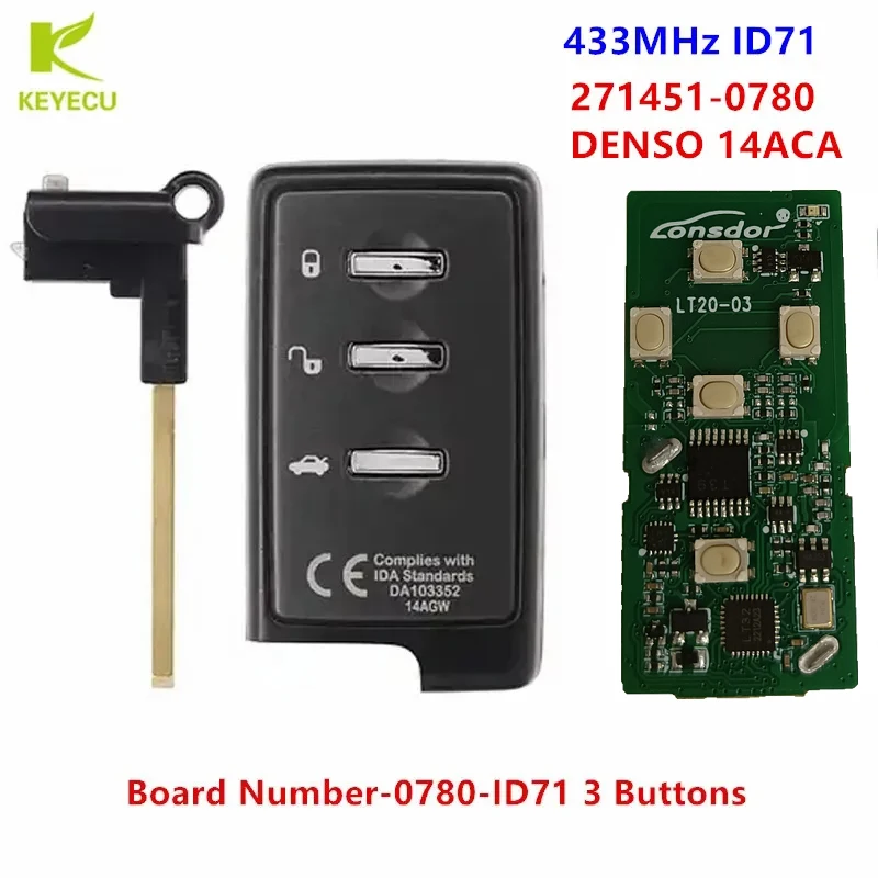 KEYECU Smart Remote Key 3button 433MHz ID71 271451-0780 DENSO 14ACA for Subaru Forester Impreza Legacy 2007-2014 P/N: 88835AG010