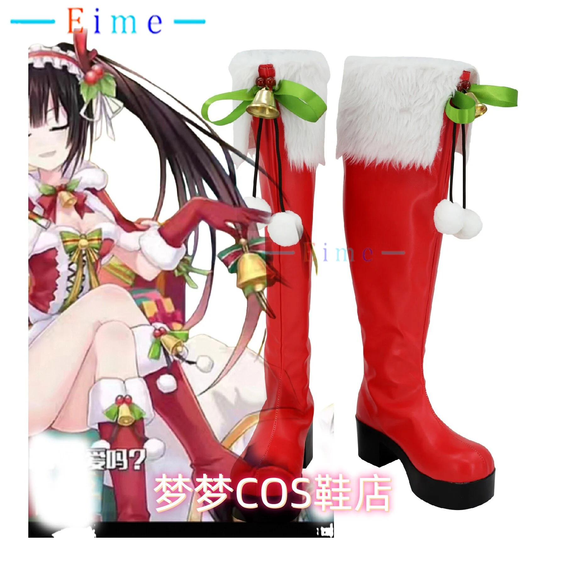 

Обувь для косплея Nightmare Tokisaki Kurumi, красные ботинки на Рождество, карнавальные ботинки из искусственной кожи на Хэллоуин, изготовленные на заказ, большие размеры
