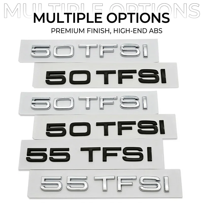Emblema 3D ABS 50 TFSI 55 TFSI para maletero trasero de coche, para Audi A6 A7 A8 Q7 Q8, letras cromadas en negro brillante, adhesivo con logotipo, accesorios.