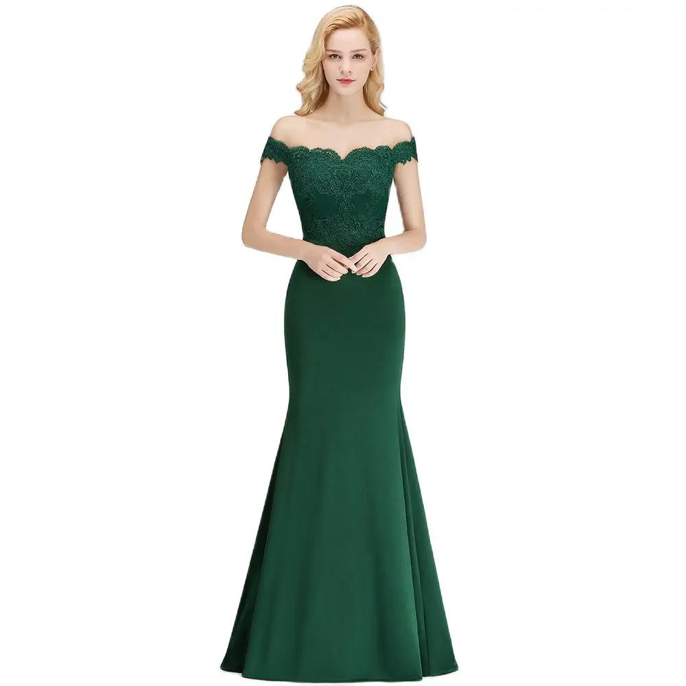 

Christmas Dress Green Satin Mermaid Luxurious Prom Gown Off Shoulder Prom Dresses Evening Party Dresses Cocktail Robe De Soiree