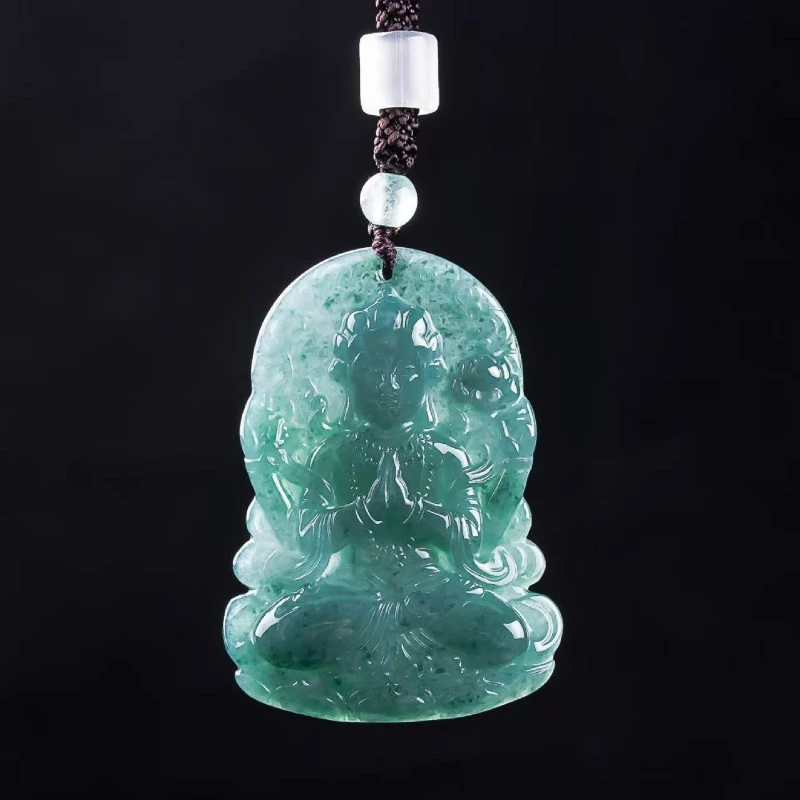 

Maichuang/Hand-hand Carving/Natural Oil-green Guanyin Ice Jadeite Necklace Men and Women Pendants Fine Jewelry Pendant Amulet