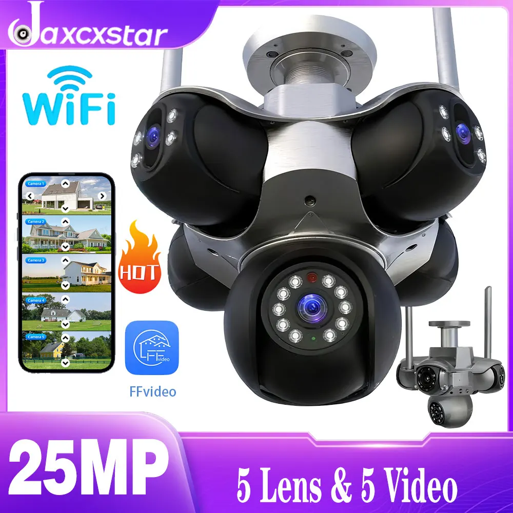 

25MP 4K Wifi Panoramic Security Camera Outdoor 5 Lens 5 Screens Auto Tracking Wireless PTZ CCTV Video Surveillance Camera