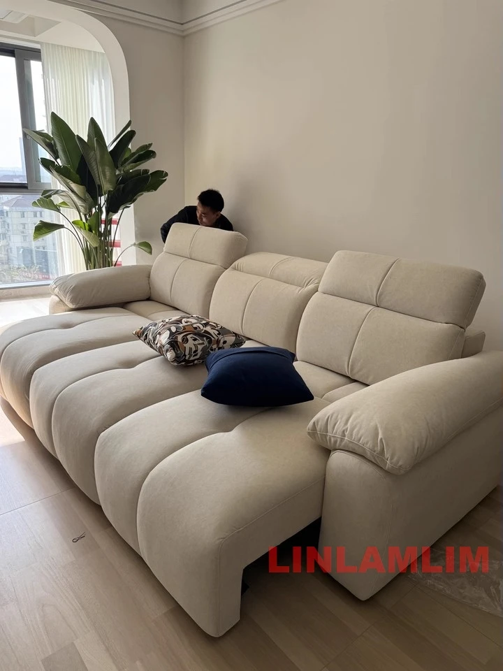 Linlamlim Modern Convertible Living Room Couch Electric Fabric Sofa Bed, Upholstered Deep Seat Sectional Sofa for Family Home