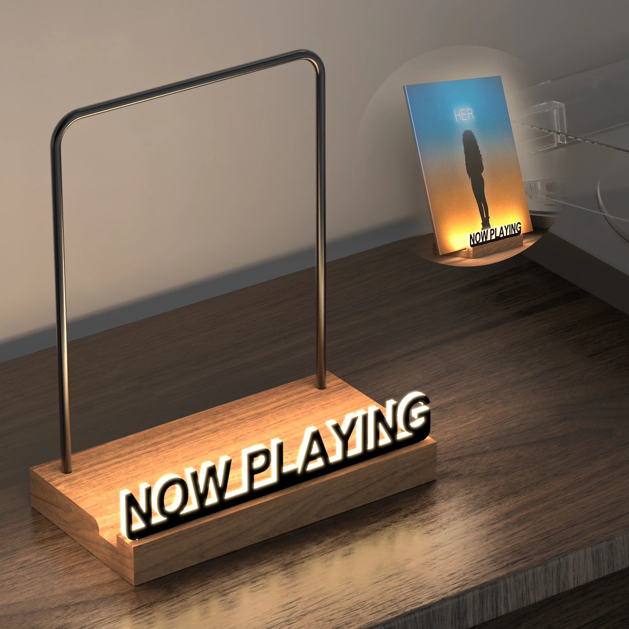 Ahora jugando soporte de discos de vinilo LED, soporte de exhibición de discos de vinilo, soporte de álbum acrílico con luz blanca cálida para almacenamiento de LP