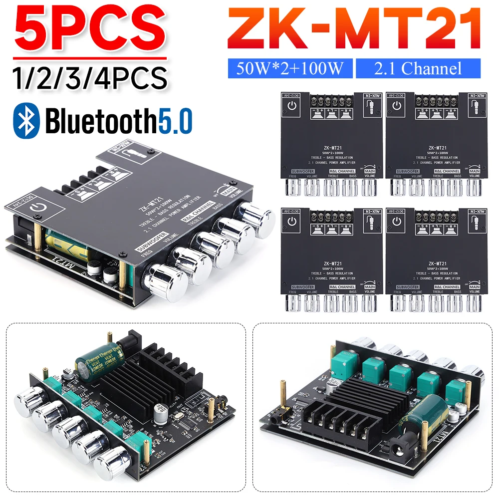 ZK-MT21 Digital Power Amplifier Board 2x50W+100W Bluetooth 5.0 Bass Amp Module 2.1 Channel Subwoofer Audio Stereo Amplifier Boar