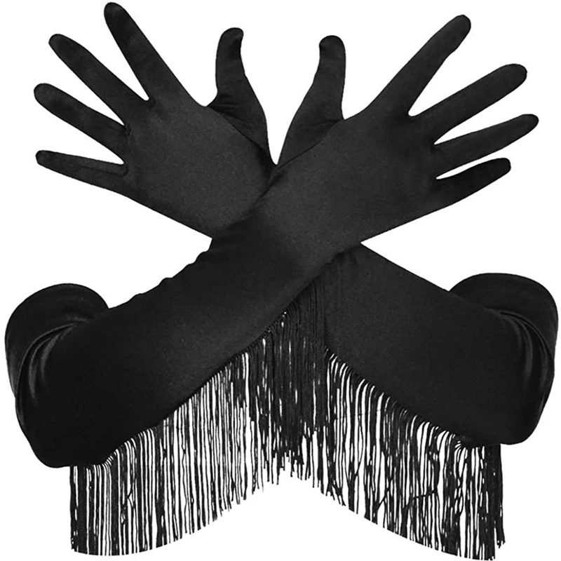 Vintage Opera Pageant  Stretch Long Tassel Gloves 1920S Fringe Fingerless Gloves For Costume Dance Prom Party Club Wedding