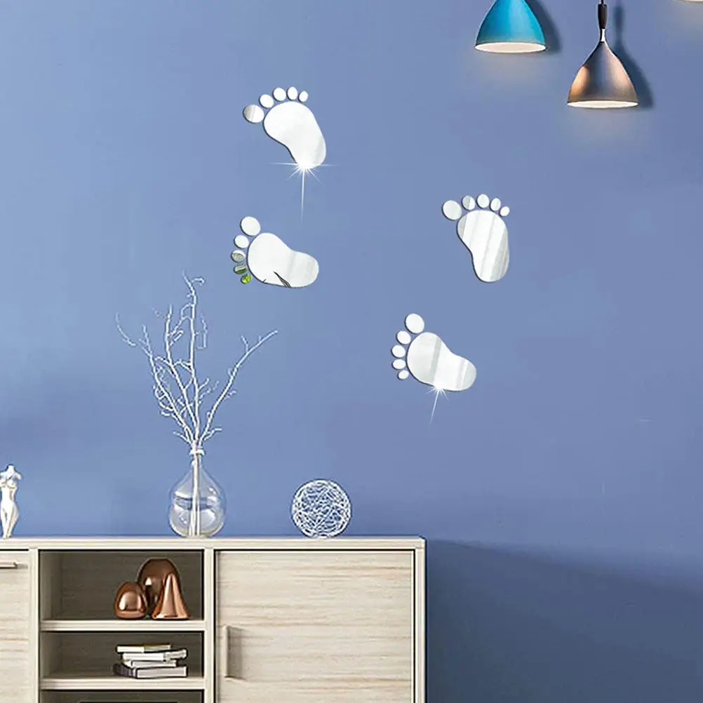 

Acrylic Footprint Mirror Wall Sticker Self Adhesive Decorative Wall Decal for Childrens Room Nursery Bedroom Living Room Home