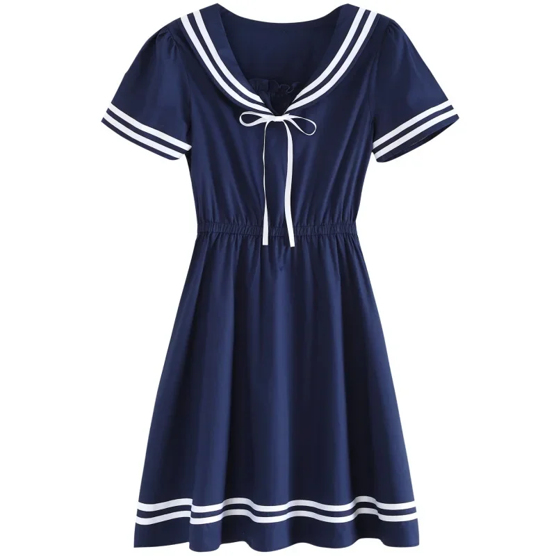 

Summer Japanese School Uniform Dress Sailor Navy Collar Style Cute Female Students Uniforms Blue White Stripe Cosplay Costumes