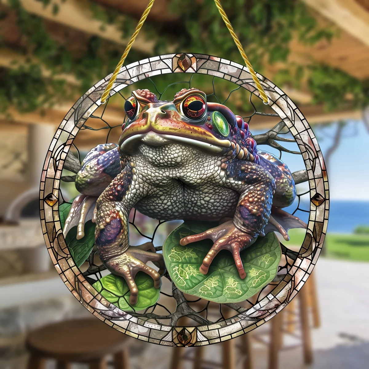 Forest Toad Stained Glass Suncatcher,Acrylic Round Hanging Window Catcher,Perfect for Seasonal Decor,Birthday Gift for Friends