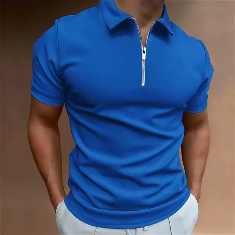 

Fashion Men's Solid Color Zippers Polos T-Shirts Summer Short Sleeve Street Male Black POLO Tee 6XL Plus Size Casual Tops