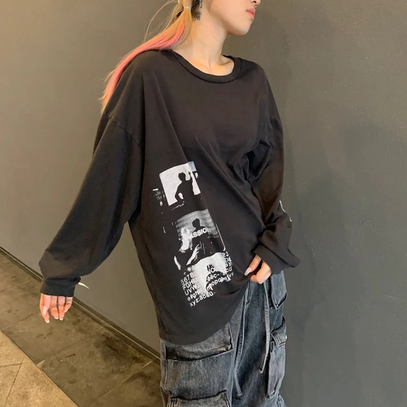 Hip Hop Vintage Washed Black Graphics Print ERD T Shirt Men Women Cotton Oversized Enfants Riches Deprimes Long Sleeve T-Shirt