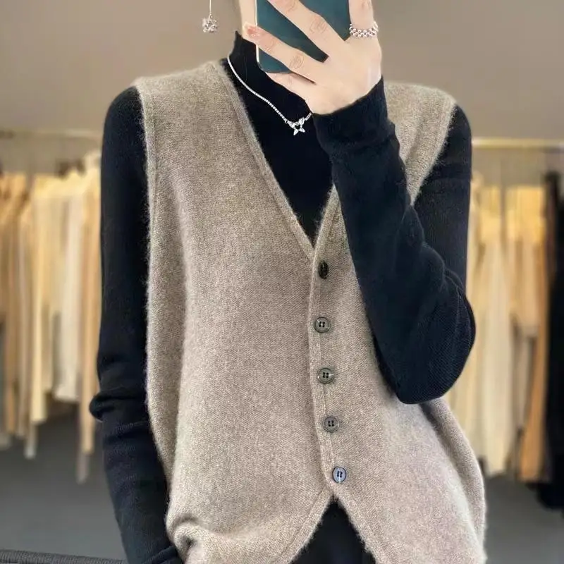 Vest Loose Korean Sleeveless Autumn/Winter New Sweater Top Knitted Cardigan Fashion Kam Shoulder