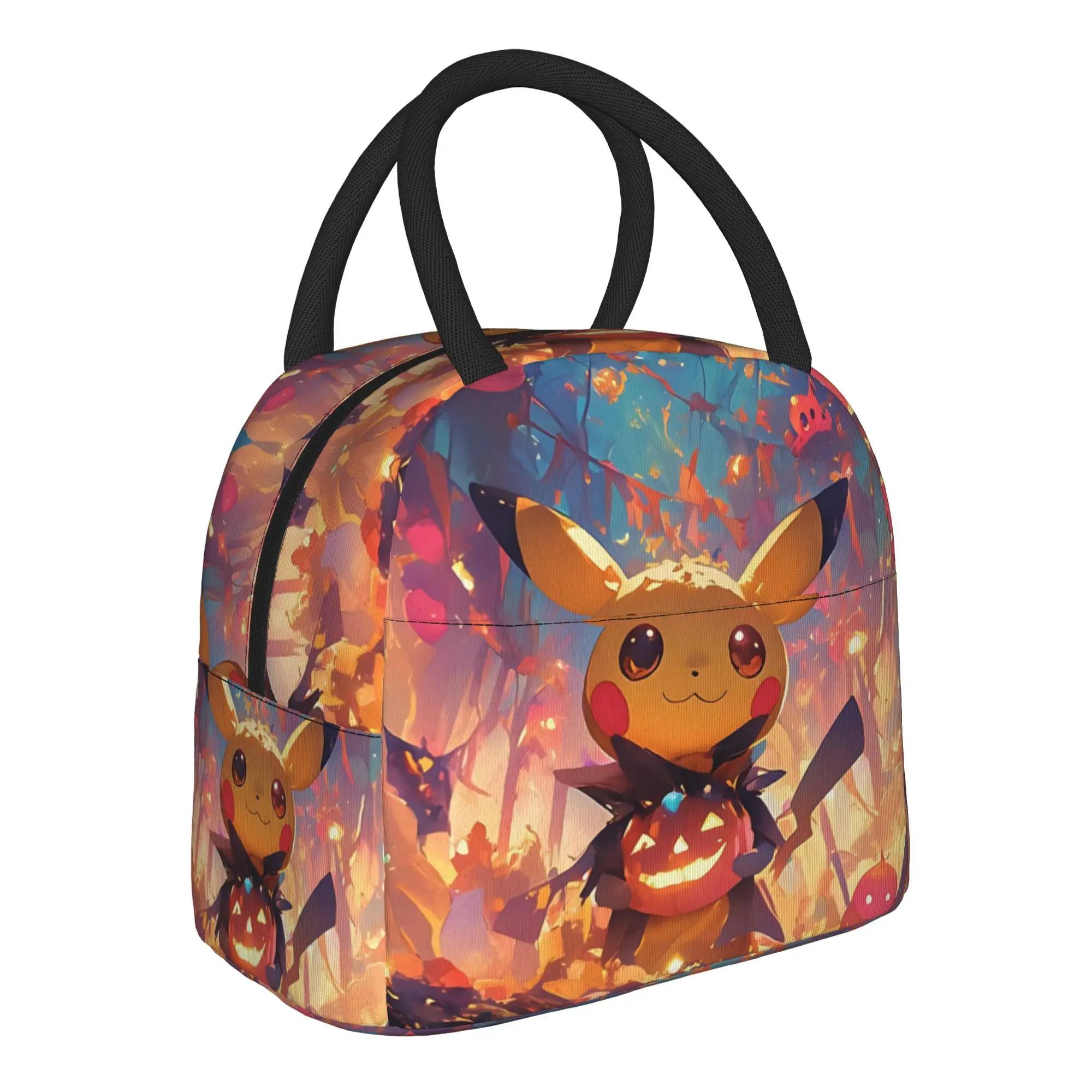 Pokemon Pikachu Pumpkin Halloween Handbag Insulated Lunch Bag Meal Pack Rice Bag  bolsa Student Bento Lunch Handbag Insulation