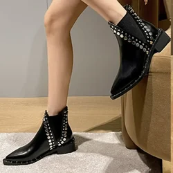 2024 New Womens Ankle Boots Sexy Pointed Toe Punk Style Rivet-decorated Women's Knight Boots Winter Warm and Fashion Short Boots