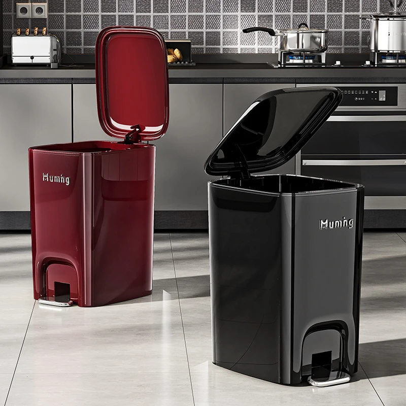 

No-Bend Trash Can, Plastic Pedal Storage Bin, Household Kitchen, Living Room, Bathroom, Odor-Proof, Large Trash Basket with Lid