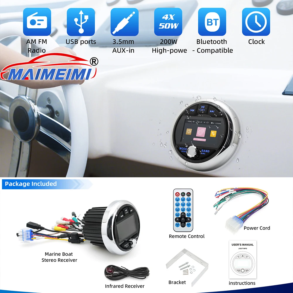 MP5 Marine Stereo Source Media Player Boat Radio with Wireless MP5 Media Player FM AM USB Port AUX Radio Player