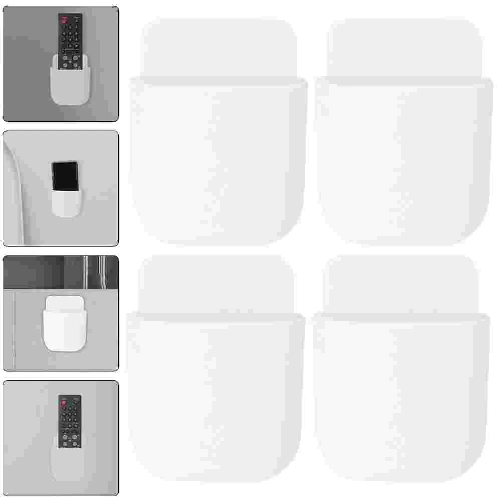4 Pcs Wall Mounted Storage Box Adhesive Remote Control Holder Cell Phone Charging Bracket Plastic Phone ganizer for Home Office
