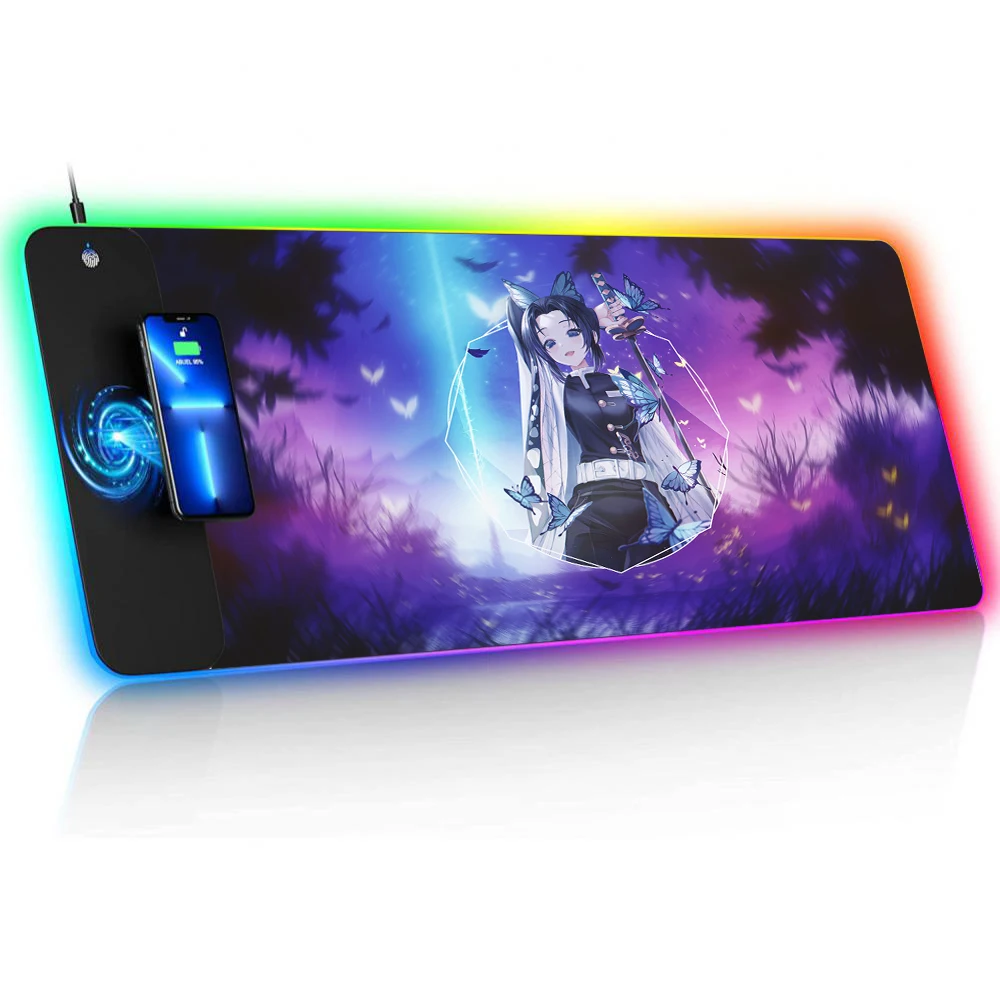 Imagem -02 - Rgb Carregamento sem Fio Shinobu Large Mousepad Gamer 900x400 Mesa Gamer Gaming Setup Acessórios de Escritório para Mesa