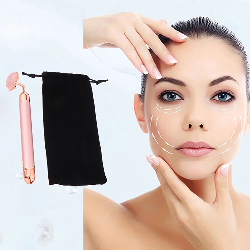 Rodillo eléctrico de piedra Natural, oro rosa, amatista Original, cuarzo, Jade, gran frecuencia, masaje de ojos, cuidado facial, herramienta de belleza de desintoxicación de cuello