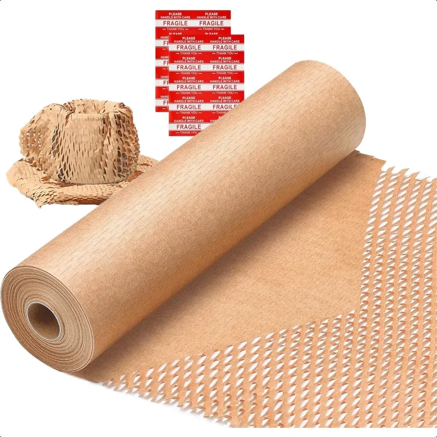 

Honeycomb Packing Paper Wrap 15 x200' Sustainable Alternative to Bubble Cushioning Wrap for Moving shipping packing Roll with 2