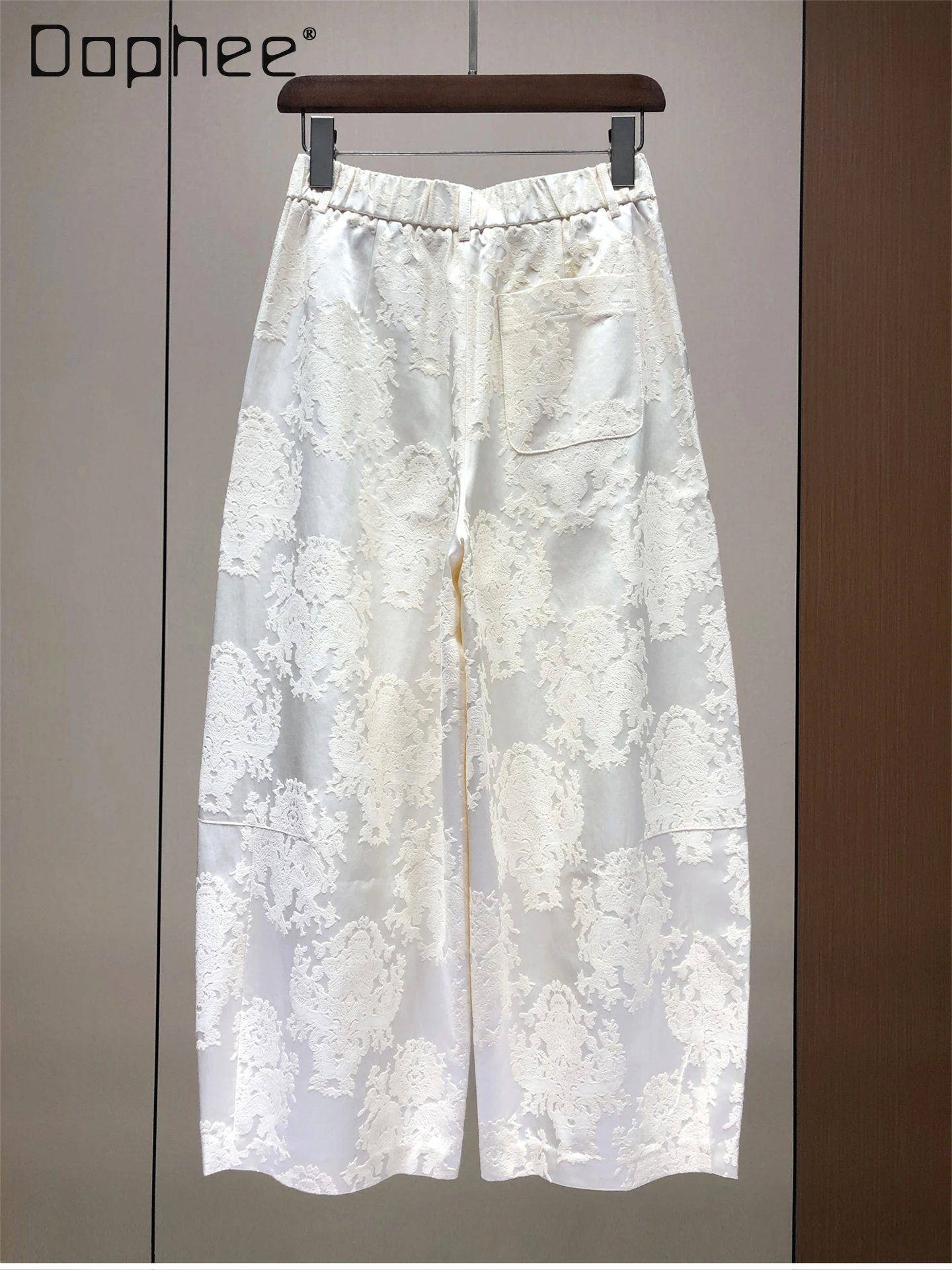 الرجعية الجاكار الحرير فضفاض واسعة الساق السراويل للنساء النمط الأوروبي الخريف موضة جديدة عالية الخصر التخسيس السراويل الطويلة غير رسمية