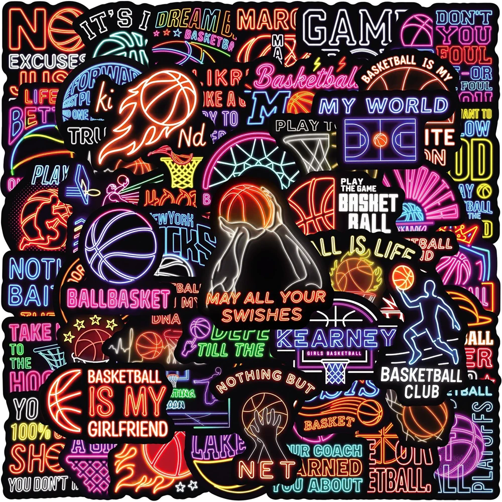 50/100 Stück Neon-Basketball-Sport-Kreativ-Aufkleber zum Selbermachen für Handy, Notizbuch, Schreibwarenbox, Stifthalter, Schreibtisch, Auto, Vinyl-Aufkleber