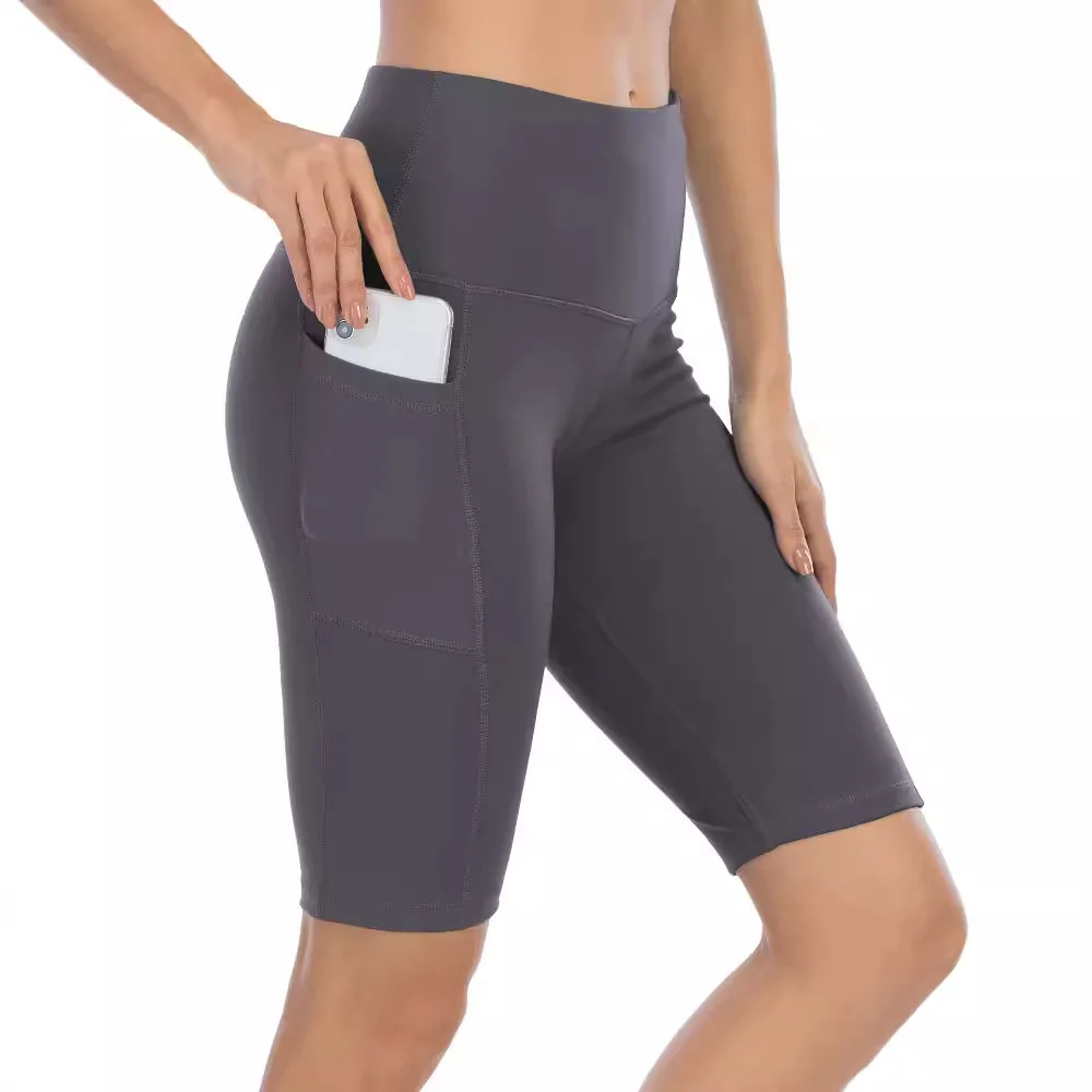 

Five point sports shorts with side pockets for hip lifting tight stretch fitness pants high waisted yoga shorts
