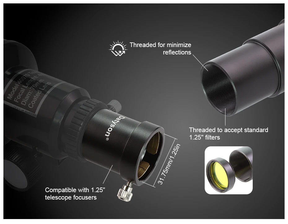 Datyson Teleskop-Okular-Metallverlängerungsrohr, multifunktionaler Adapter 56 mm/70 mm für 1,25-Zoll-Schnittstelle von astronomischen Teleskopen. – Detail 4
