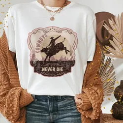 Western Cowboy T-Shirt Casual Cartoon Cotton Women's T-Shirt Vintage Fashion Ladies White T-Shirt Summer Harajuku Tops