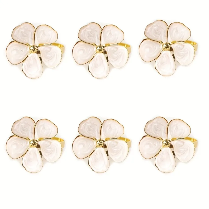 10PCS Enamel Flower Metal Fashion Versatile Napkin Ring Table Decor Napkin Buckle Wedding Banquet Table Setting Ornament
