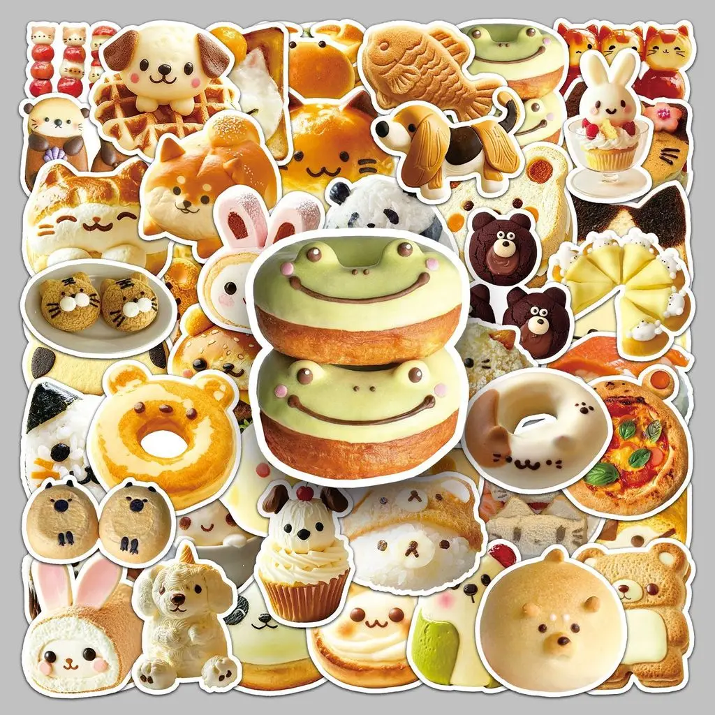 50 Stück Tierförmige Lebensmittelaufkleber – Chibi Cute Dessert & Gourmet Kreative DIY-Abziehbilder für Wasserbecher RecordingYourLife Store