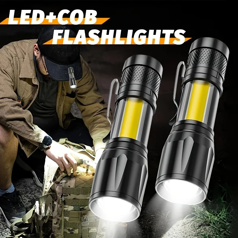 

Mini LED Flashlight COB+XPE Portable Torch USB Charging Camping Lantern Zoomable Focus Light Tactical Flashlight with Pen Clip