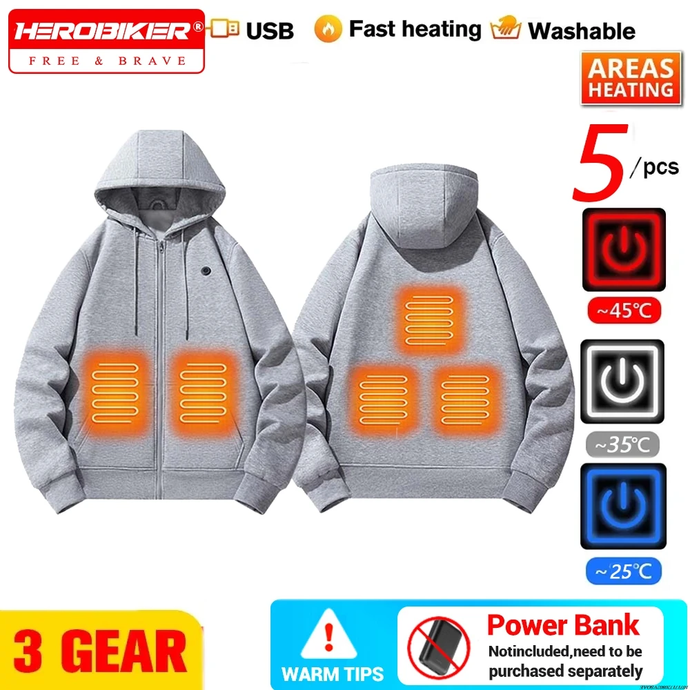 

Women USB Heating Hoodies Men Vintage Heated Jacket Long Sleeve Streetwear Casual Loose Coats Winter Outdoor Ski Heating Hoodie