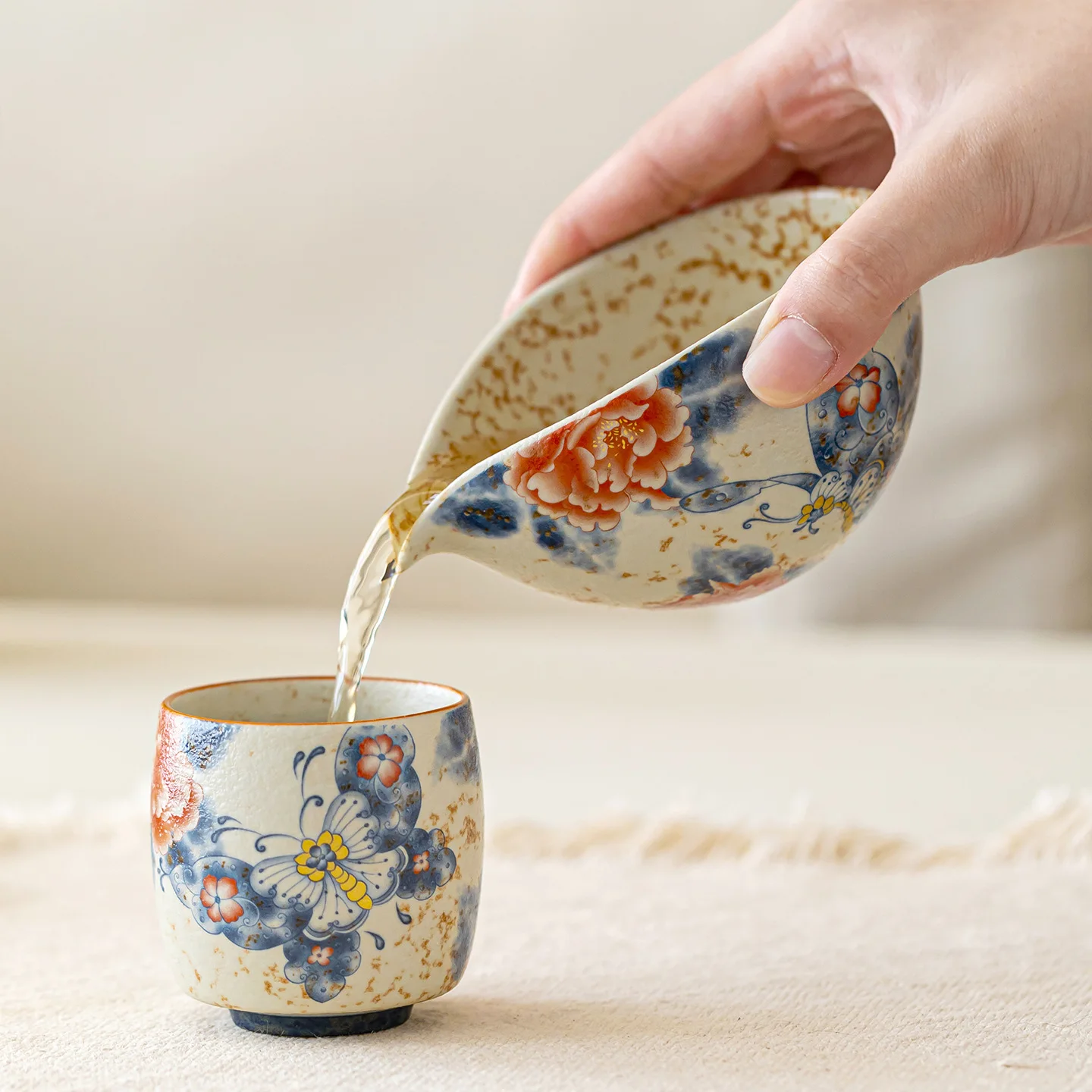 Caramel Glaze Love Peony Moon Boat Pitcher Gong Dao Bei Home Chinese Retro Tea Pot Uniform Cup Ceramic Teaware Accessories
