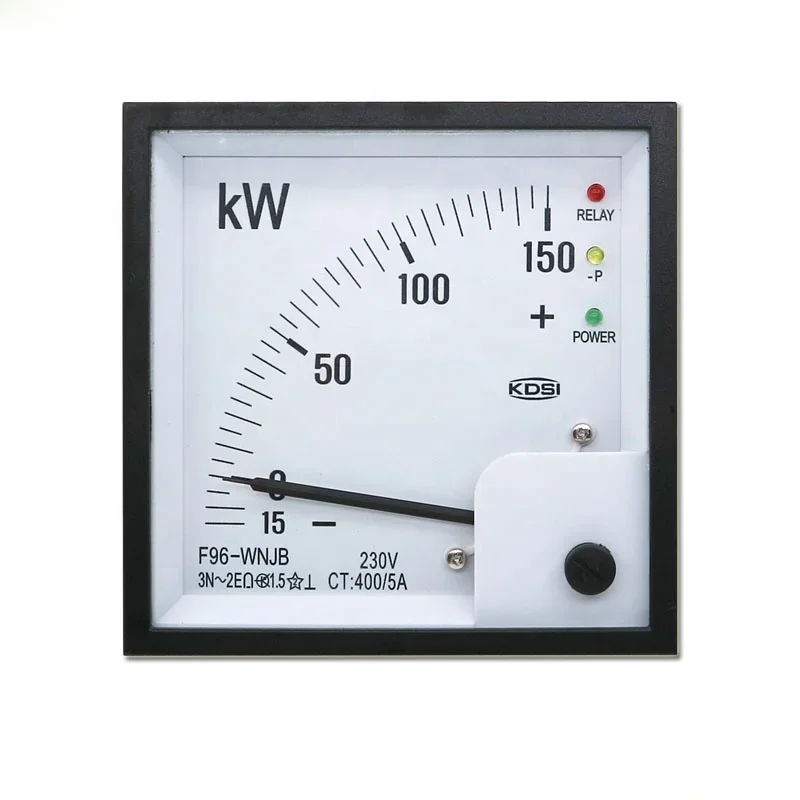 Multi-Purpose F96-WNJB -15-150kW 230V 400/5A Analog Panel Watt Meter With Reverse Power Relay Output