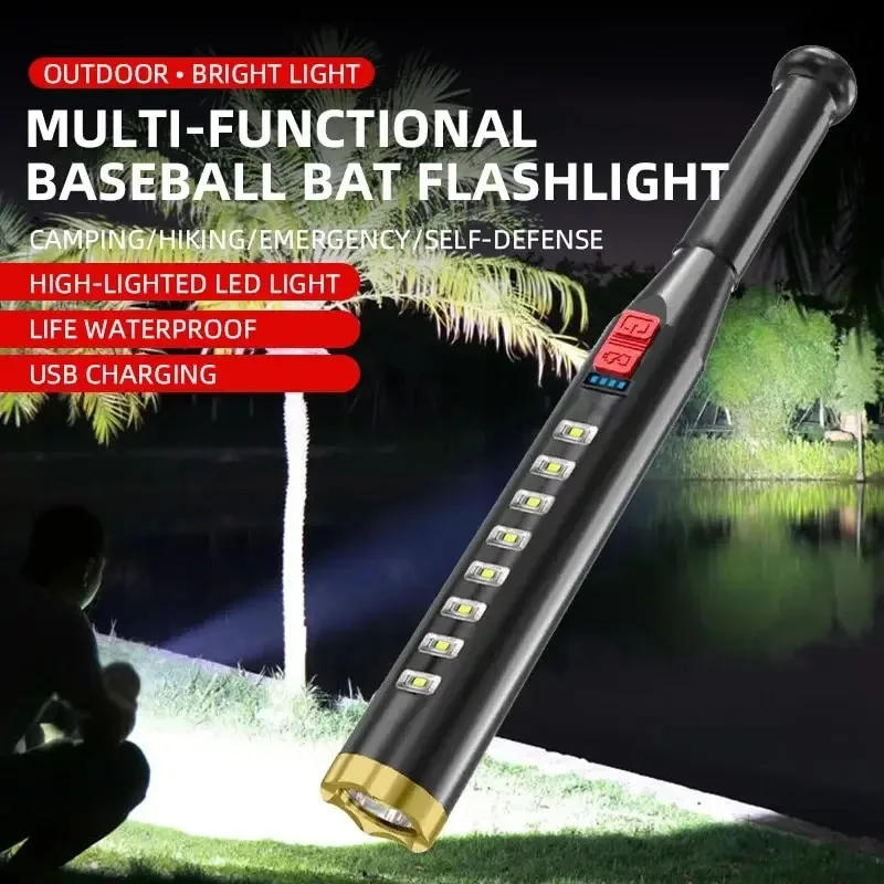 Starke Taschenlampe für den Außenbereich mit USB-Ladefunktion, Sicherheitspatrouillen-COB-Baseballschläger-Taschenlampe