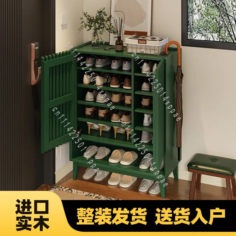 Large Capacity Living Room Multi-layer Storage and Storage Integrated Shoe Rack Against The Wall Solid Wood Shoe Cabinet
