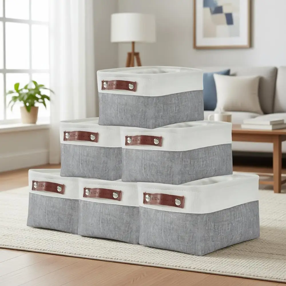 

Grey & White 6-Piece Small Storage Baskets for Closet and Shelves