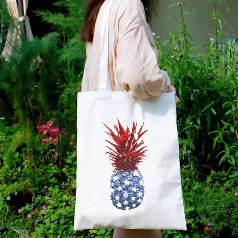 

Color Pineapples Canvas Bag Reusable Women Tote Bag Canvas Holiday Casual Hawaii Vacation Shopping Bags Designer