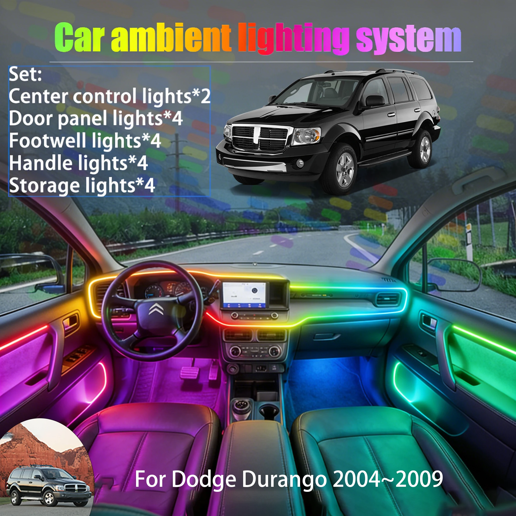 

For Dodge Durango 2004~2009 MK2 2/18 in 1 Car ambient lighting Led trunk interior led lights USB RGB Ensemble Streamer Auto Part