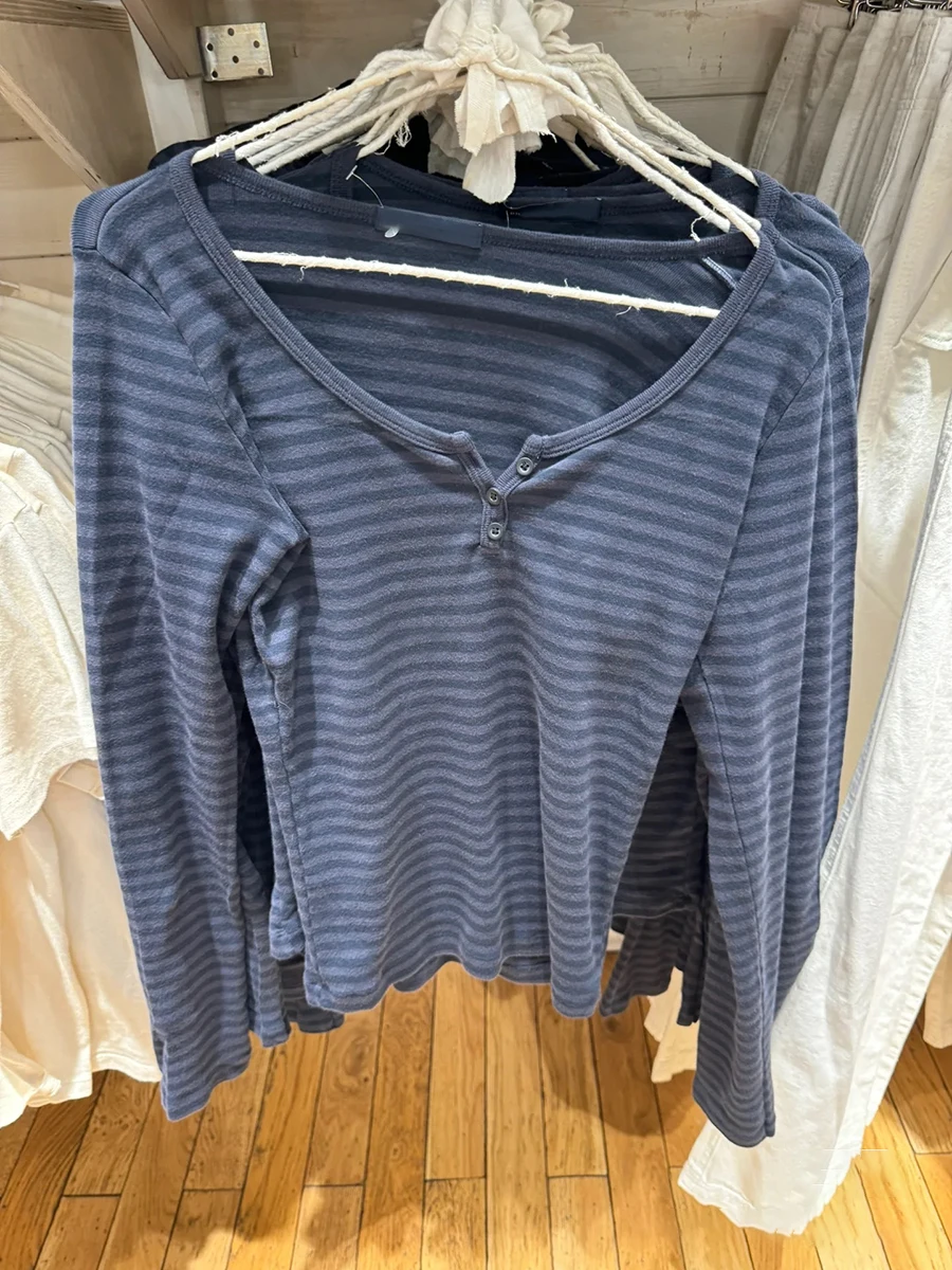 Vintage Gestreepte Slanke T-shirts Met Lange Mouwen Herfst Casual Ronde Hals Streetwear Katoen Tees Vrouwen Klassieke Harajuku Knop Tops Y2k