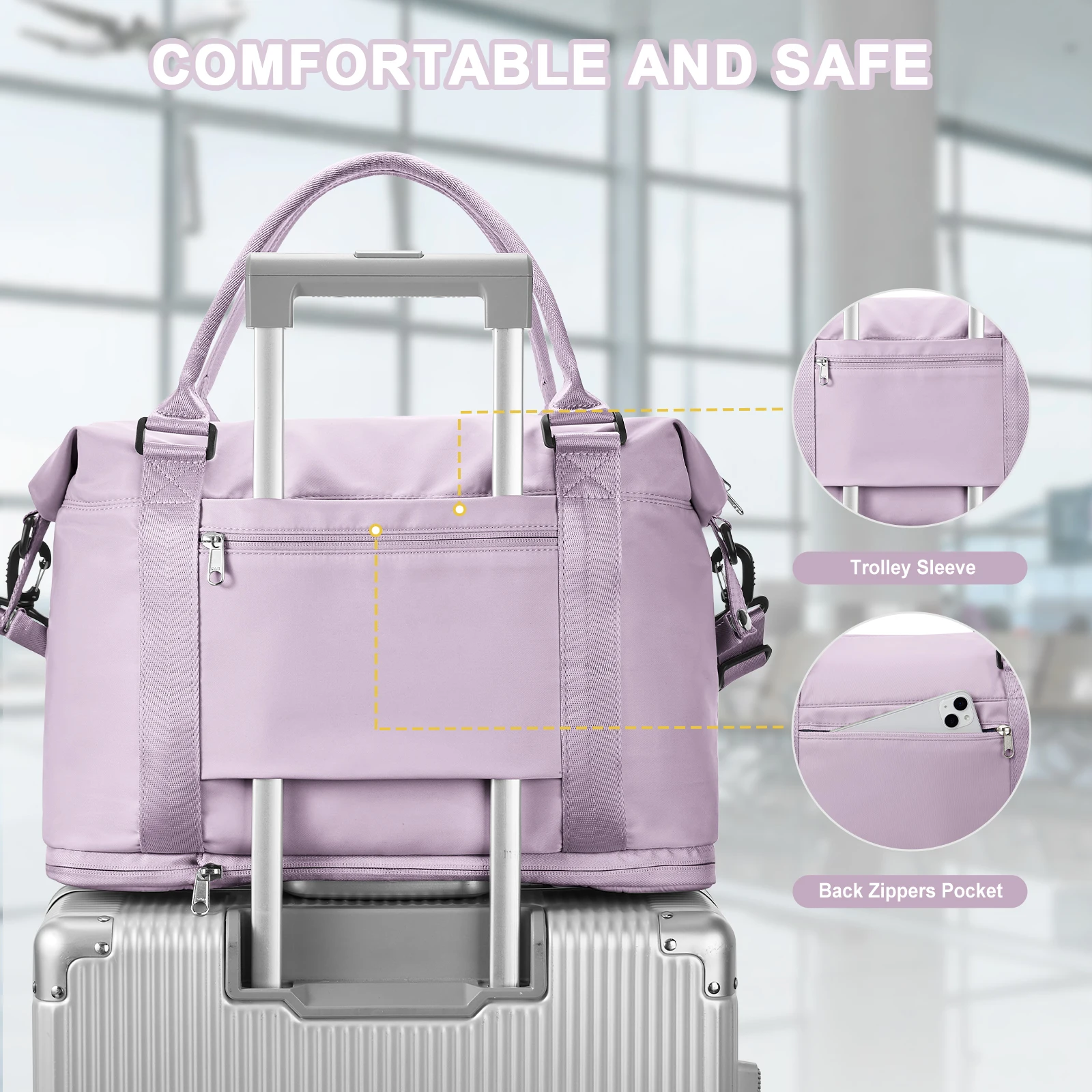 Large-Capacity Weekend Gym Bag for Women Travel Bag 45x36x20 Easyjet Cabin Bag with Shoes Compartment Shoulder Zipper Duffle Bag