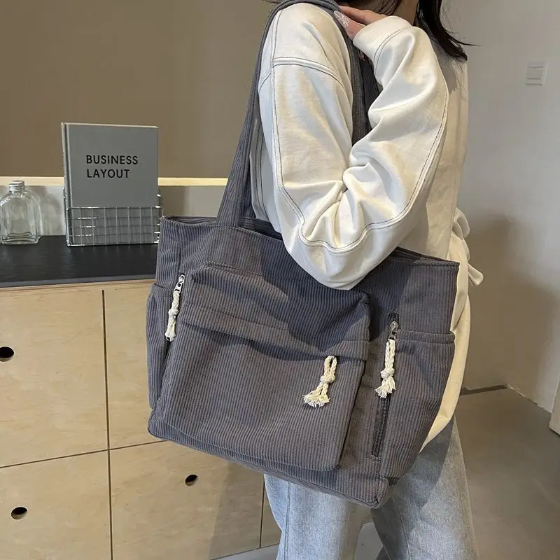 

New Autumn Winter Corduroy Tote Shoulder Crossbody Bag Women Large Capacity Casual Purse for School Work Commute