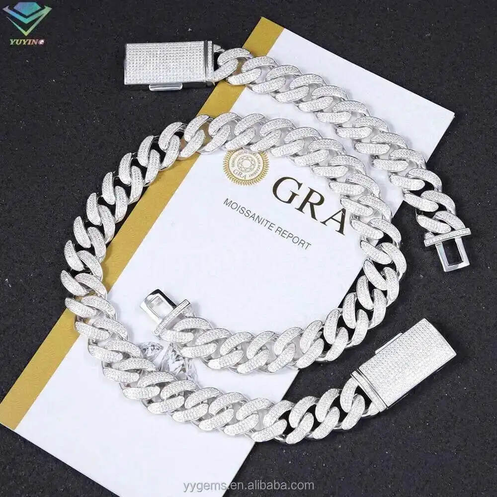 

Fine Jewelry Men Cuban Chain 18mm Wide Vvs Moissanite Diamond Cuban Link Chain Necklace Hip Hop S925 Silver Chain Necklace