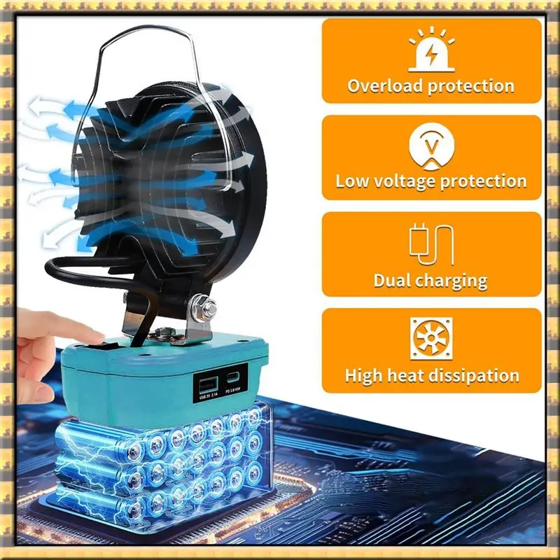 AA79 New Adapts Makita18v Lithium Battery Outdoor Camping Emergency Lighting Outdoor Light Lighting